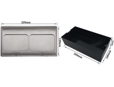Выдвижная напольная розетка (люк/лючок) на 2х1,5 модуля, h=55мм, в комплекте с монт. коробкой, TIMIUX, нержавеющая сталь, EU2x1.5H55PUFS ST