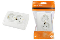 Розетка двойная 2П+З 16А 250В с защ. шт. белая "Онега" TDM Electric, SQ1805-0013