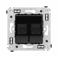 DKC Компьютерная розетка RJ-45 без шторки в стену, кат.6 двойная, "Avanti", "Черный квадрат"