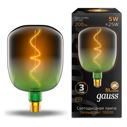 Лампа Gauss Filament V140 5W 200lm 1800К Е27 green-clear flexible LED 1/6, 1009802105