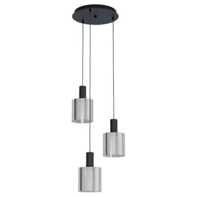98754 Подвес GOROSIBA, 3х40W(E27), ?410, H1300, сталь, черный/стекло с напыл., черный-прозрач.