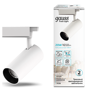 Gauss Светильник трековый цилиндр 20W 1650lm 4000K 180-240V IP20 65*210мм белый угол 24? LED, TR068