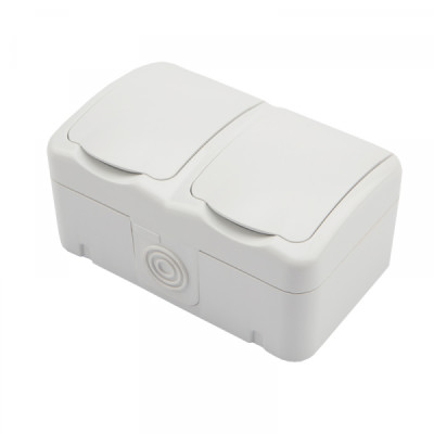 Блок горизонтальный 2 розетки (керамика) Mini OG IP54 с/з, о/у, белый KRANZ, KR-78-0607