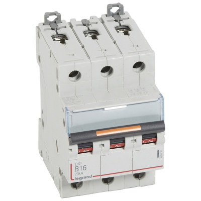 Legrand Автоматический выключатель DX? - 25 кА - тип характеристики B - 3П - 400 В~ - 16 А - 3 модуля, 409729
