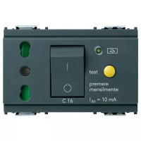 Vimar Розетка BPRESA P17/11 взаимоблокируемая с дифференциальным автоматическим выключателем, серая, 16283