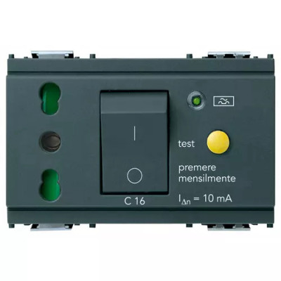 Vimar Розетка BPRESA P17/11 взаимоблокируемая с дифференциальным автоматическим выключателем, серая, 16283