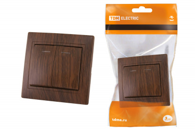 Выключатель 2 кл. с подсветкой 10А "ЭКО" (бук) "Таймыр" TDM Electric, SQ1814-0305