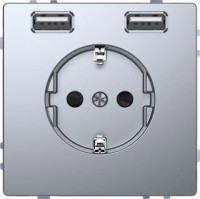 D-Life Розетка 2К+З с 2-ным USB c зарядным устройством 2,4 A, нержавеющая сталь