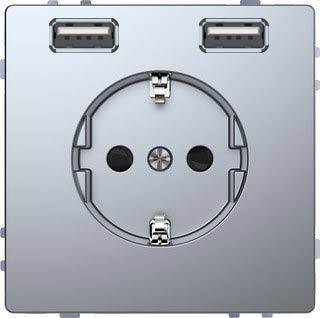 D-Life Розетка 2К+З с 2-ным USB c зарядным устройством 2,4 A, нержавеющая сталь