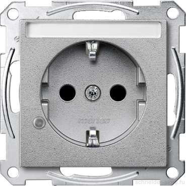 SM Розетка с индикатором, шторк., полем для надписи 2К+З 16А 250В~, алюм.