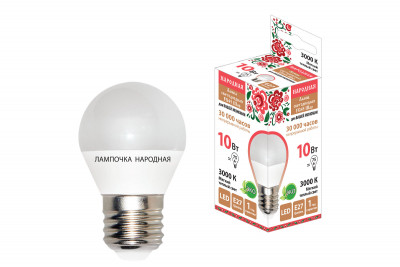 Лампа светодиодная FG45-10 Вт-230 В-3000 К–E27 Народная, SQ0340-1605