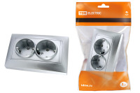 Розетка двойная 2П+З 16А 250В с защ. шт. серебр. металлик "Лама" TDM Electric, SQ1815-0213