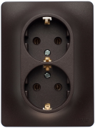 РОЗЕТКА двойная с заземлением, 16А, в сборе, ШОКОЛАД