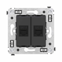 DKC Компьютерная розетка RJ-45 без шторки в стену, кат.6 двойная, "Avanti", "Черный матовый"