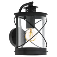 94843 Уличный светильник настенный HILBURN, 1х60W(E27), H280, сталь, черный/пластик, прозрачный