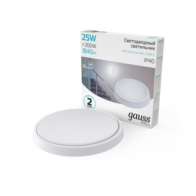 Св-к светодиодный Gauss IP40 D210*35 25W 1840lm 4000K 200-240V HALL круглый 1/20, 193411225