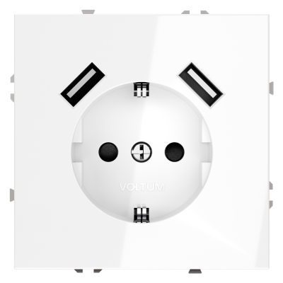 Розетка встраиваемая VOLTUM S70 с заземлением и защитными шторками, 16А, с USB, A+A, (белый глянцевы, VLS040401