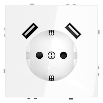 Розетка встраиваемая VOLTUM S70 с заземлением и защитными шторками, 16А, с USB, A+A, (белый глянцевы, VLS040401