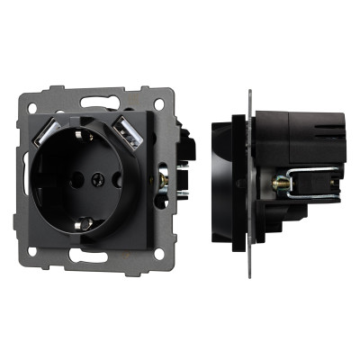 049819 - Механизм розетки с USB зарядкой SCT-MUAA-PL-BK-V (250V, 16A) (Arlight, -)