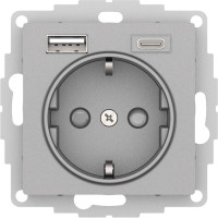 ATN000332 - ATLASDESIGN РОЗЕТКА 16А c 2 USB A+C, 5В/2,4А/3,0А, 2х5В/1,5А, механизм, АЛЮМИНИЙ, Systeme Electric
