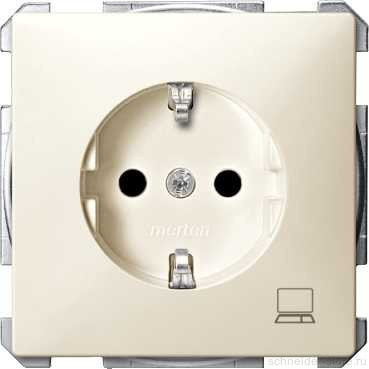 MERTEN МЕХАНИЗМ РОЗЕТКИ 16А С З/К С ЗАЩИТНЫМИ ШТОРКАМИ БЕЖ. ПИКТОГРАММОЙ "КОМПЬЮТЕР"  SD