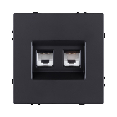 Розетка двойная Ethernet RJ45 Cat.6, черный матовый Kollinger Eclipse EC-018BK