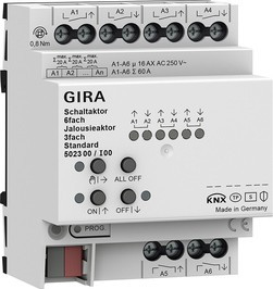 502300 Gira К-тор, 6-канал., 16 A / исполн. Уст-во жалюзи, 3-канал., 16 А, KNX Standard