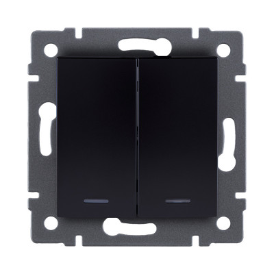 Выключатель 2-клавишный 10А/250В с LED подсветкой, изогнутый, черный Kollinger REA-R-008BK для Aspekt, Eleganz, Reflex