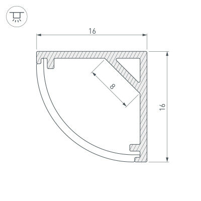 Профиль с экраном SL-KANT-H16-2000 ANOD+OPAL (Arlight, Алюминий), 036843