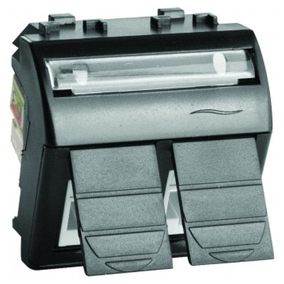 ДКС Компьютерная розетка двойная RJ45 кат.5e, Brava, черная, 2мод, 77656N