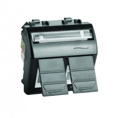 ДКС Компьютерная розетка двойная RJ45 кат.5e, Brava, черная, 2мод, 77656N