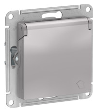 ATN000346 - ATLASDESIGN РОЗЕТКА с заземлением со шторками с крышкой, 16А, IP20, механизм, АЛЮМИНИЙ, Systeme Electric