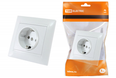 Розетка 2П+З 16А 250В с защ. шт. белая "Лама" TDM Electric, SQ1815-0011
