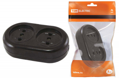 Розеточная колодка 2 гнезда 2П 16А макс. 250B "Ретро" (карболит) TDM Electric, SQ1806-0103