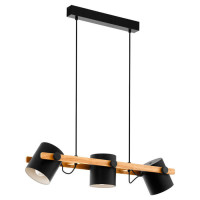 43045 Подвес HORNWOOD, 3х60W (E27), L780, B210, H1100, сталь, черный, кремовый //дерево, коричневый, 43045
