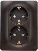 РОЗЕТКА двойная с заземлением со шторками., в сборе, ШОКОЛАД