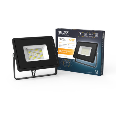 Прожектор Gauss Qplus 50W 6000lm 3000K 175-265V IP65 черный LED 1/10, 613511150