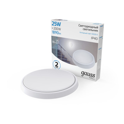 Св-к светодиодный Gauss IP40 D210*35 25W 1890lm 6500K 200-240V HALL круглый 1/20, 193411325