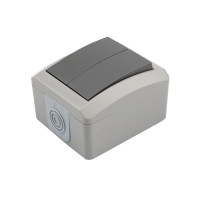 Выключатель двухклавишный INDUSTRIAL IP54 о/у, серый KRANZ, KR-78-0609