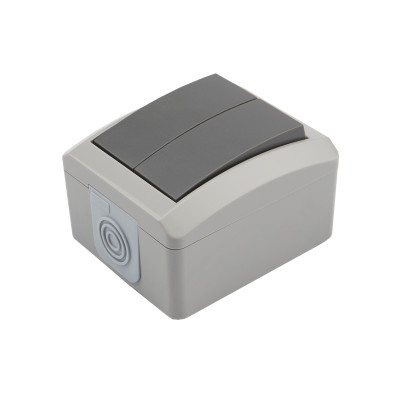 Выключатель двухклавишный INDUSTRIAL IP54 о/у, серый KRANZ, KR-78-0609