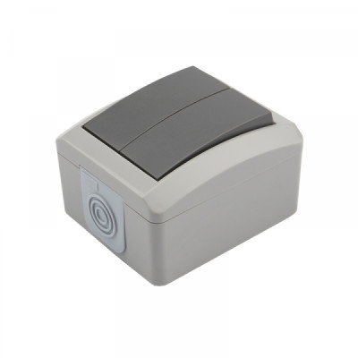Выключатель двухклавишный INDUSTRIAL IP54 о/у, серый KRANZ, KR-78-0609