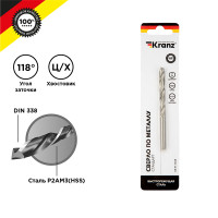 Сверло по металлу 7,0х109х69мм (HSS), DIN 338, 1 шт. в упаковке KRANZ, KR-91-0568