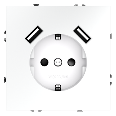 Розетка встраиваемая VOLTUM S70 с заземлением и защитными шторками, 16А, с USB, A+A, (белый матовый), VLS040402