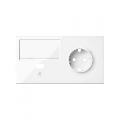 Simon 10020209-130 Кит 2 поста, фронт. Накладка на 1 розетку Schuko (справа) + 1 з/у USB SC + 1 клавиша светорегулятора цвета белый глянец S100