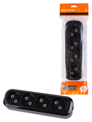 Колодка розеточная 4 гнезда 2П б/з 10А 250В черная TDM Electric, SQ1806-0111