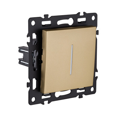 Выключатель 1-клавишный проходной 10А/250В с LED подсветкой, золотой Kollinger Asthetik AS-008GD