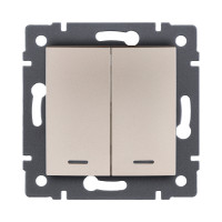 Выключатель 2-клавишный 10А/250В с LED подсветкой, изогнутый, золотой Kollinger REA-R-008GD для Aspekt, Eleganz, Reflex Выключатель 2-клавишный 10А/250В с LED подсветкой, изогнутый, золотой Kollinger REA-R-008GD для Aspekt, Eleganz, Reflex