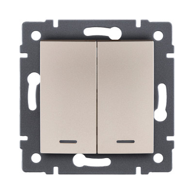 Выключатель 2-клавишный 10А/250В с LED подсветкой, изогнутый, золотой Kollinger REA-R-008GD для Aspekt, Eleganz, Reflex