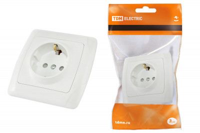 Розетка 2П+З 16А 250В с защ. шт. белая "Онега" TDM Electric, SQ1805-0011