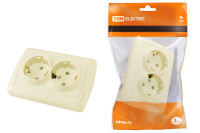 Розетка двойная 2П+З 16А 250В с защ. шт. сл. кость "Онега" TDM Electric, SQ1805-0042